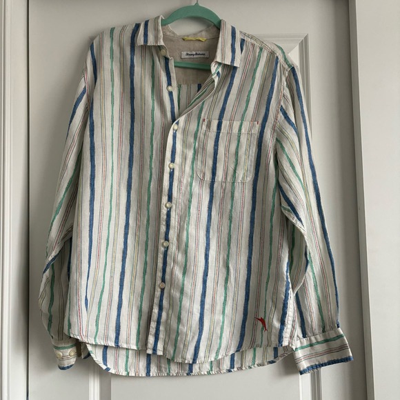 Tommy Bahama Striped Linen Button Down Shirt Sz M Resort - Picture 1 of 7
